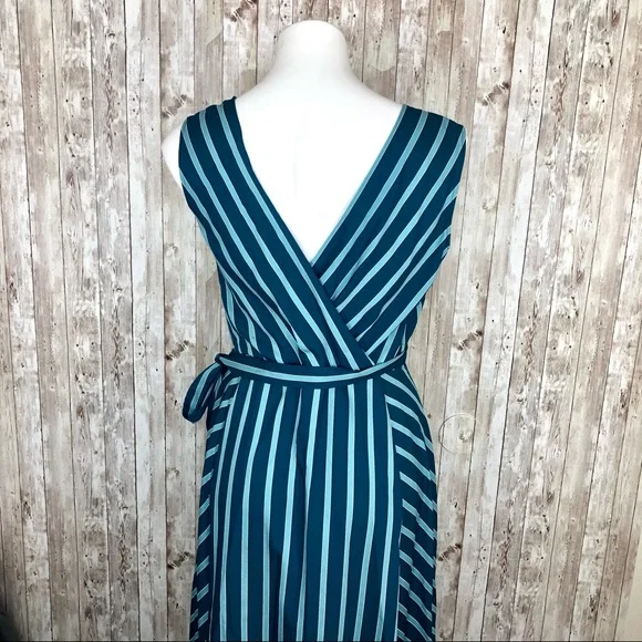 ❎SOLD Lafayette 148 Siri Wrap Dress Striped Blue Pacific Sleeveless Long Dress 2 - Picture 12 of 14
